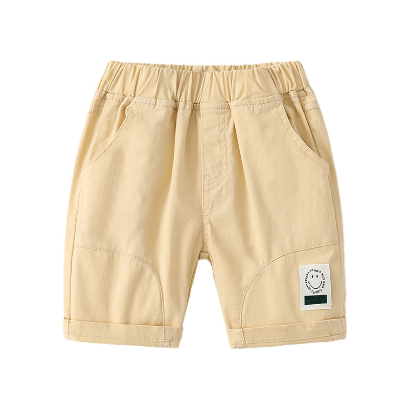 Cartoon Mid-Waist Smiley Face Five-Pocket Pants with Letters Kids' Mid-Length Pants Casual Boy's