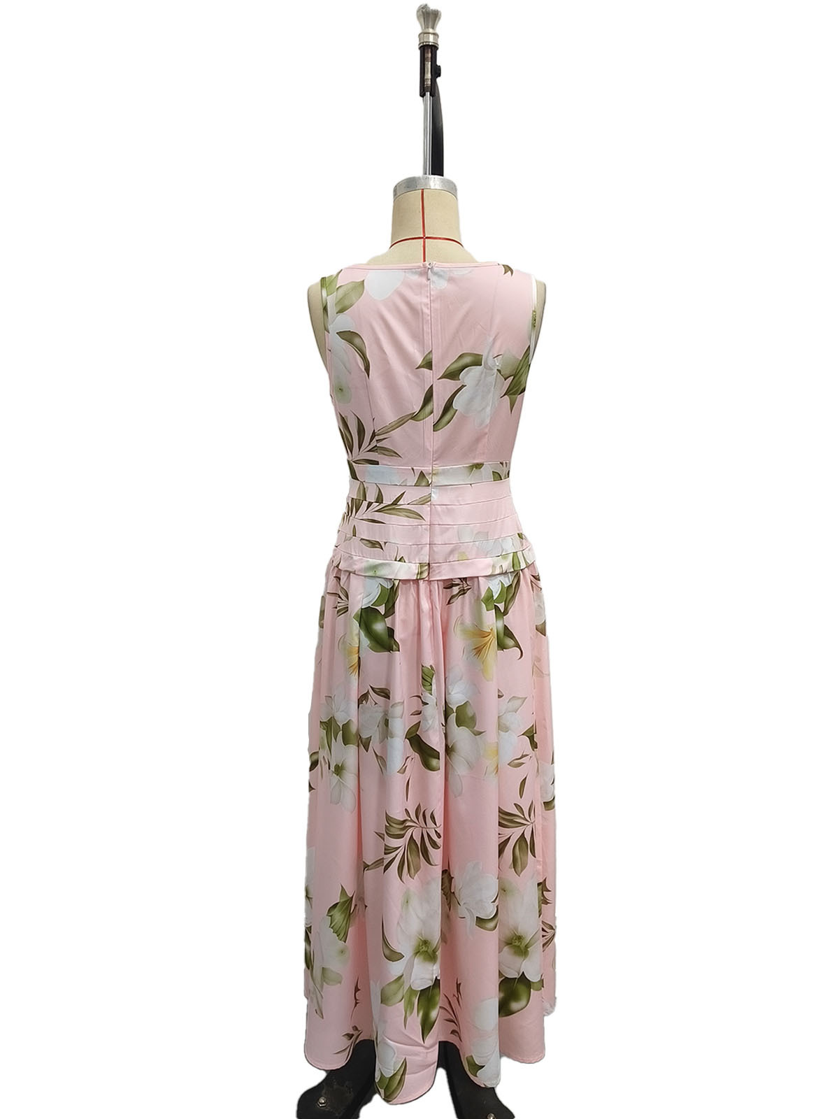 Women's Floral Print Sleeveless Backless Maxi Dress - pink colorway full look
