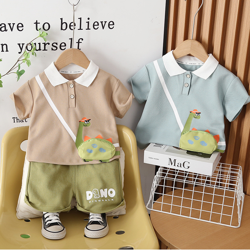 Flip collar short sleeved baby summer polo shirt two-piece set