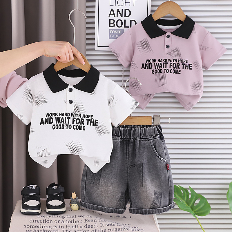 Baby summer polo shirt short sleeved children's two-piece set