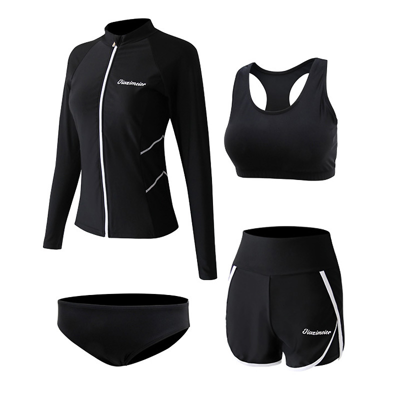 Sporty Long Sleeve Quick-Dry Sun Protection Swimwear Set for Women