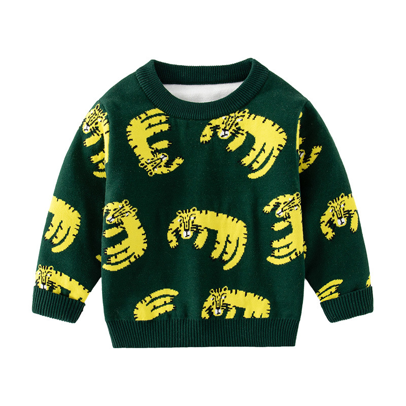 Print Round Neck Sweater, Kids Warm Casual Long Sleeve Pullover Sweater