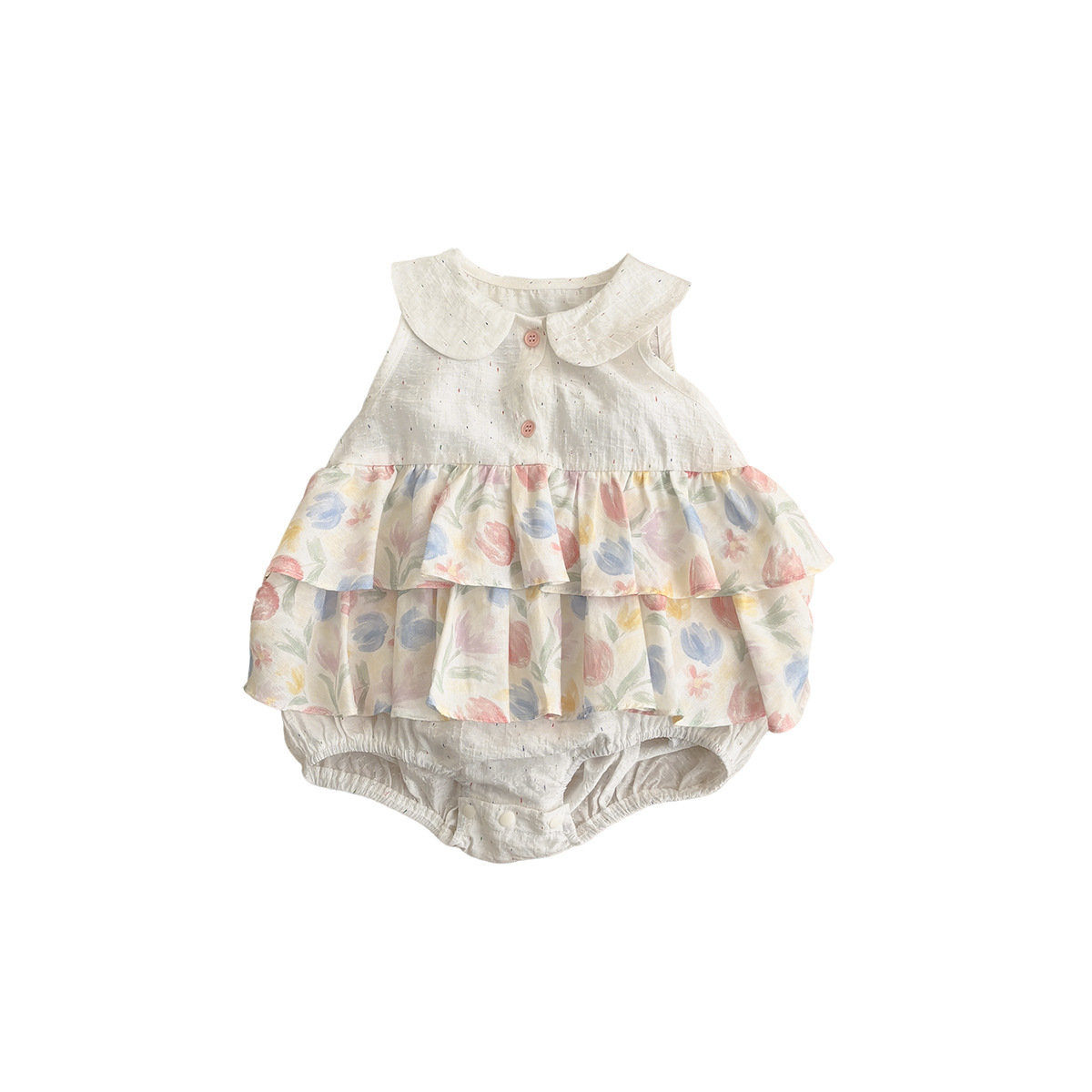 Sleeveless Romper for Girls Floral Cake Skirt Bodysuit, Summer Triangular Onesie