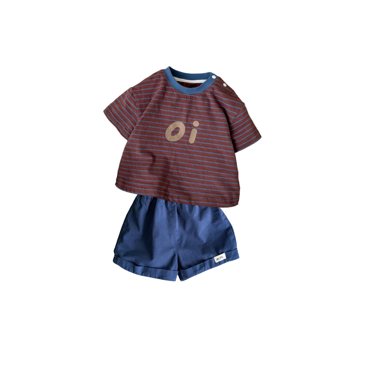 Stripe Short Sleeve T-Shirt and Shorts Set, Pure Cotton, A-Class, Kids' Summer Wear