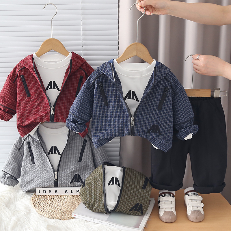 Baby Spring and Autumn hooded sports long sleeved three piece set