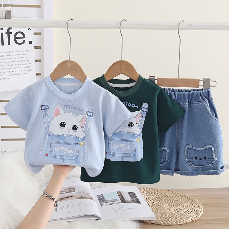 Cartoon short sleeved baby summer thin clothing two-piece set