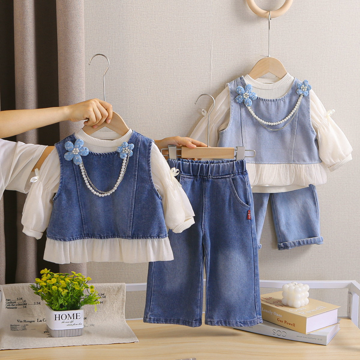 Cowboy vest long sleeved three piece set for babies
