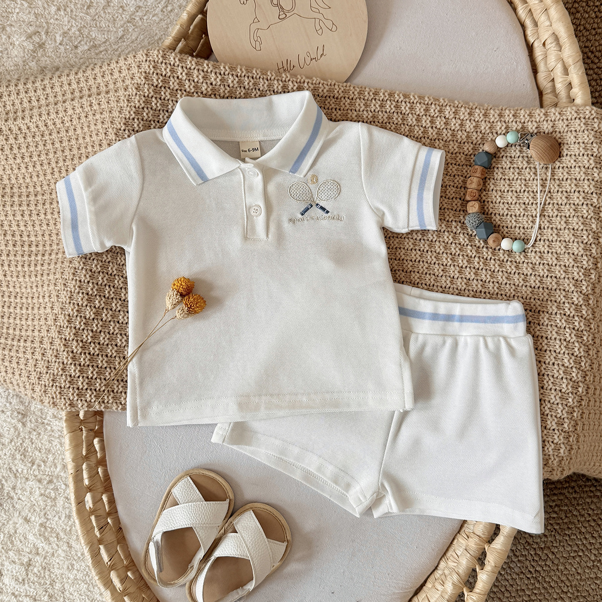 POLO collar T-shirt shorts two-piece set