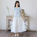 Blue top + white skirt