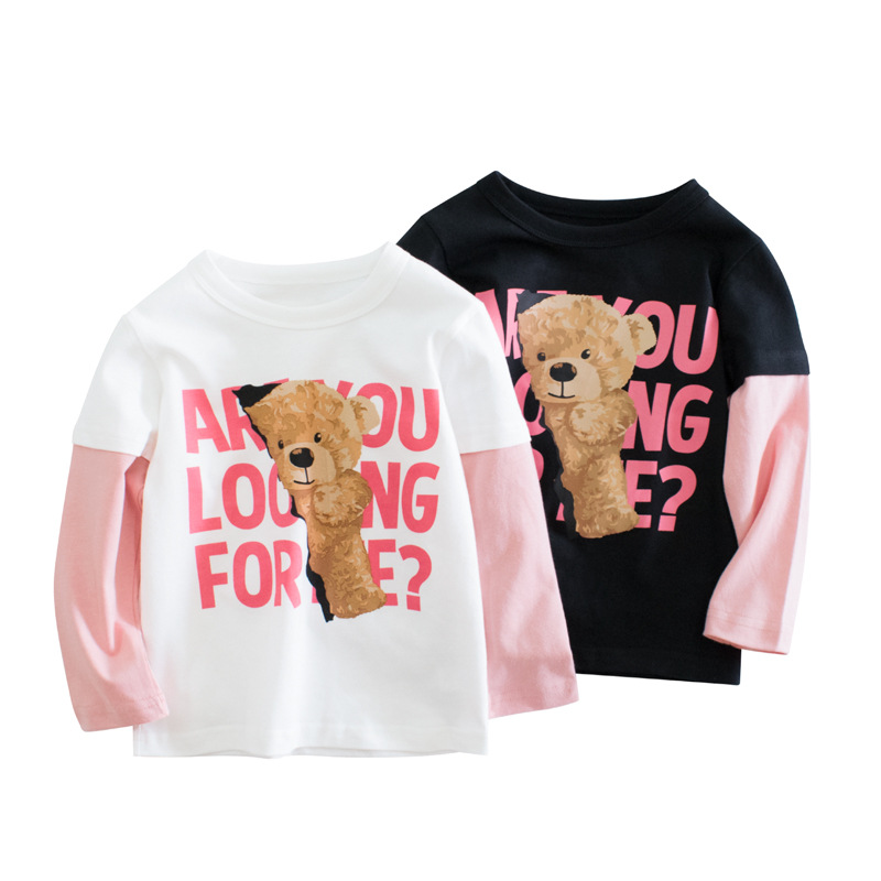 Cute Bear Print Long Sleeve T-Shirt for Girls