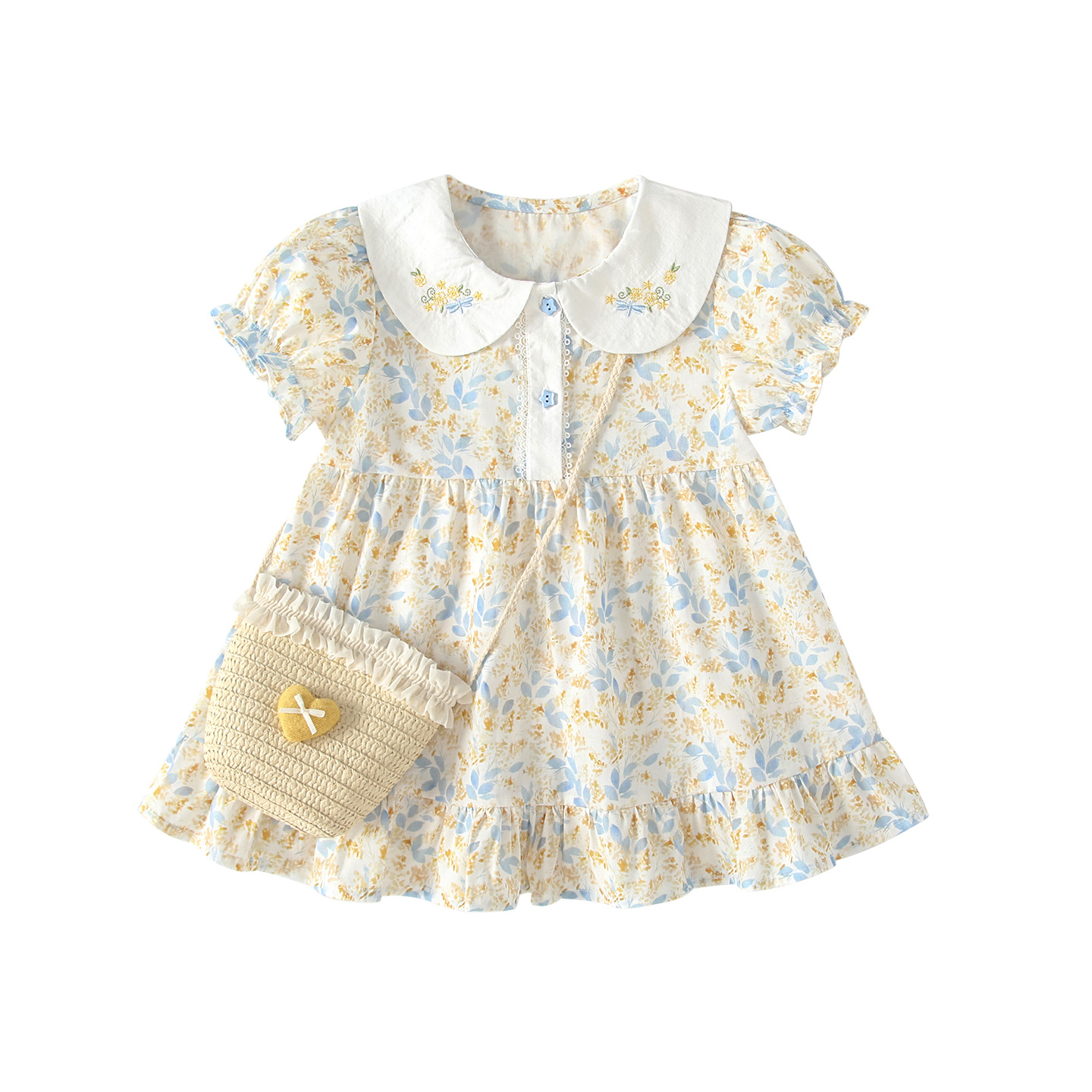 Collar short sleeved girls' dress
