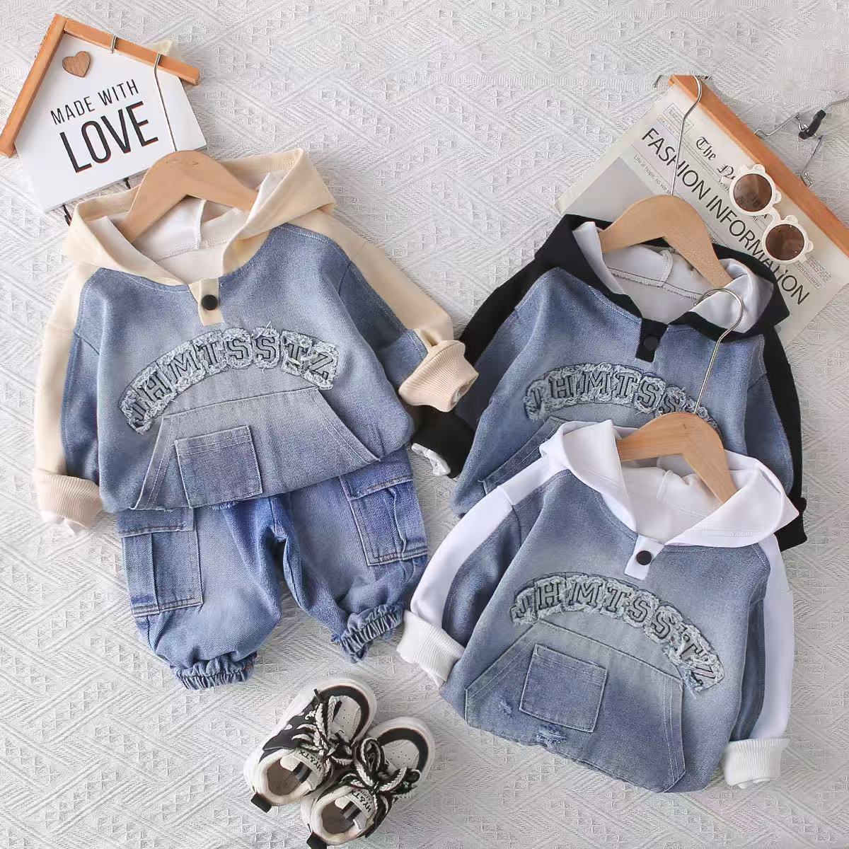 Hoodie long sleeved spring and autumn two-piece set for male baby