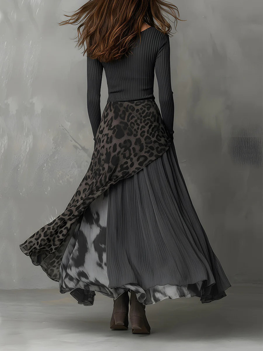 Women's leopard print ribbed knit dress product overview and packaging