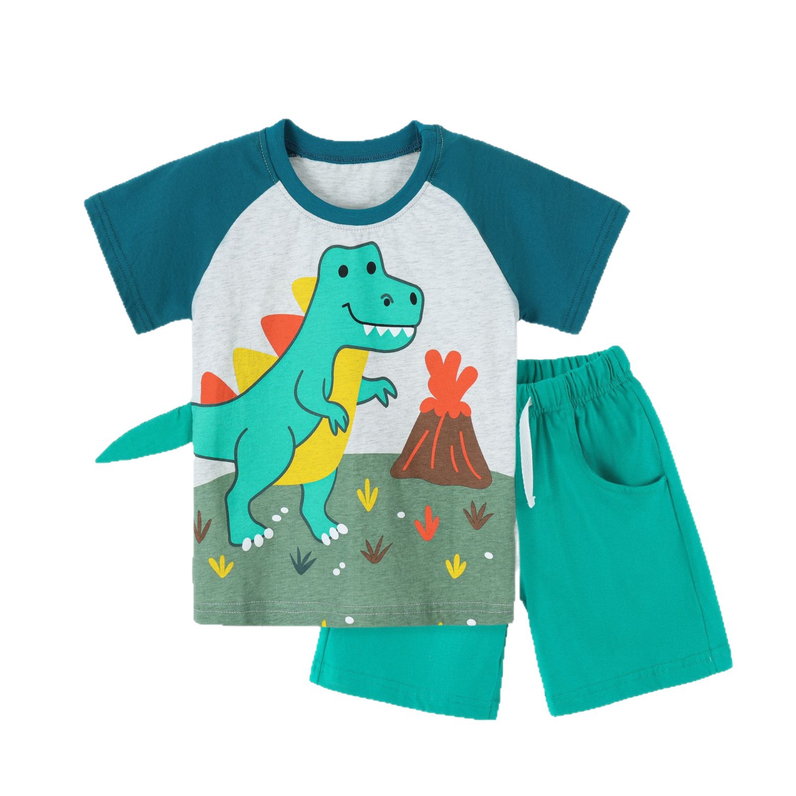 Short Sleeve 2-Piece Set Cute Dinosaur Print Kids' Outfit
