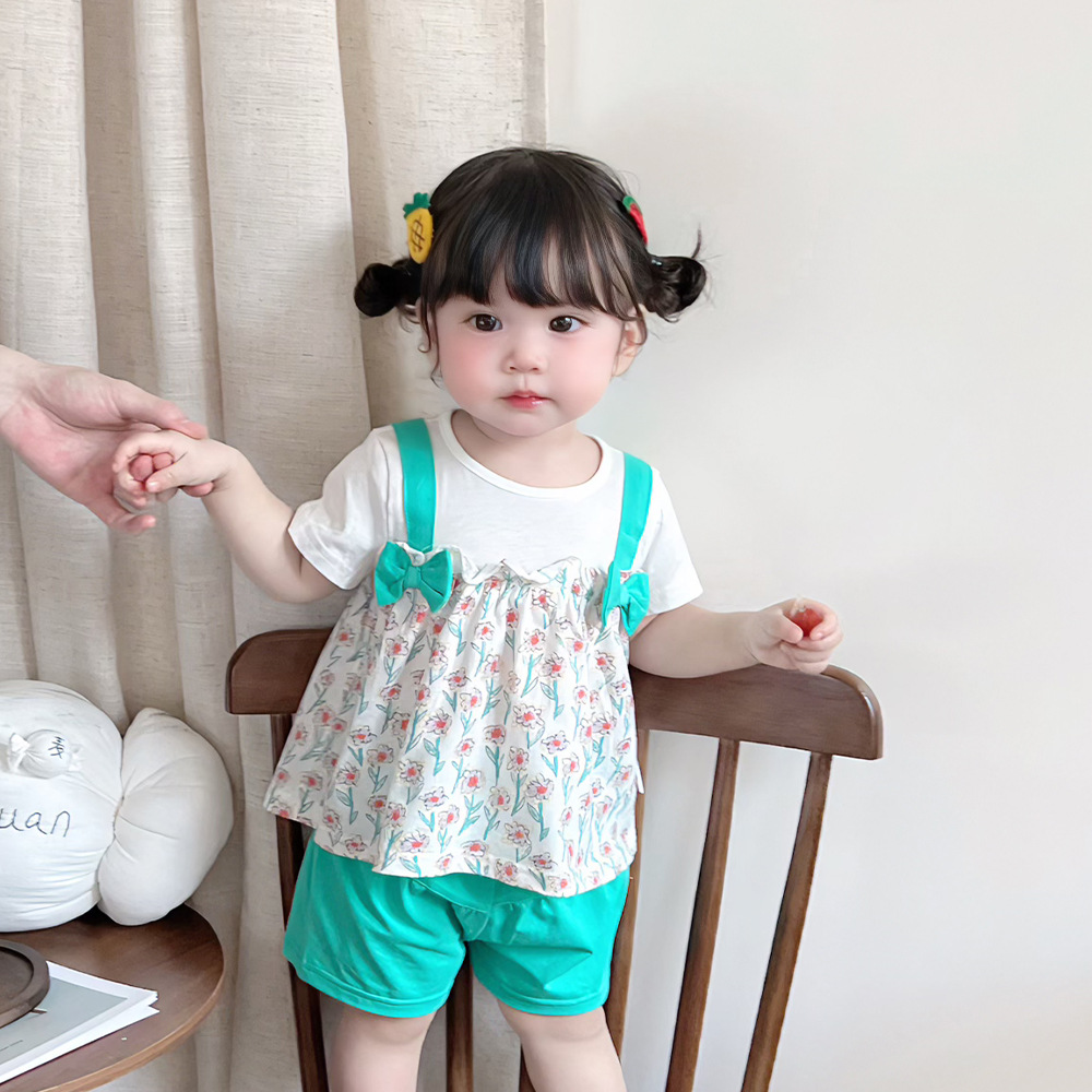 Cute Floral Two-Piece Set for Baby Girls Lightweight Summer Shorts Outfit Toddler Fresh Print