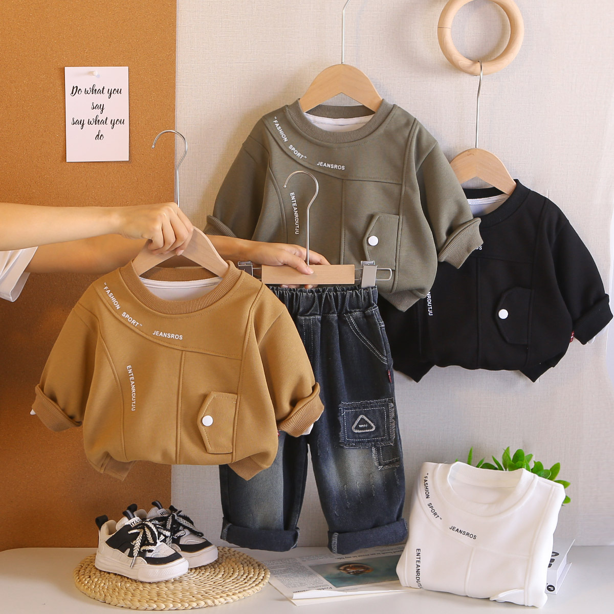 Spring baby casual hoodie long sleeved two-piece set