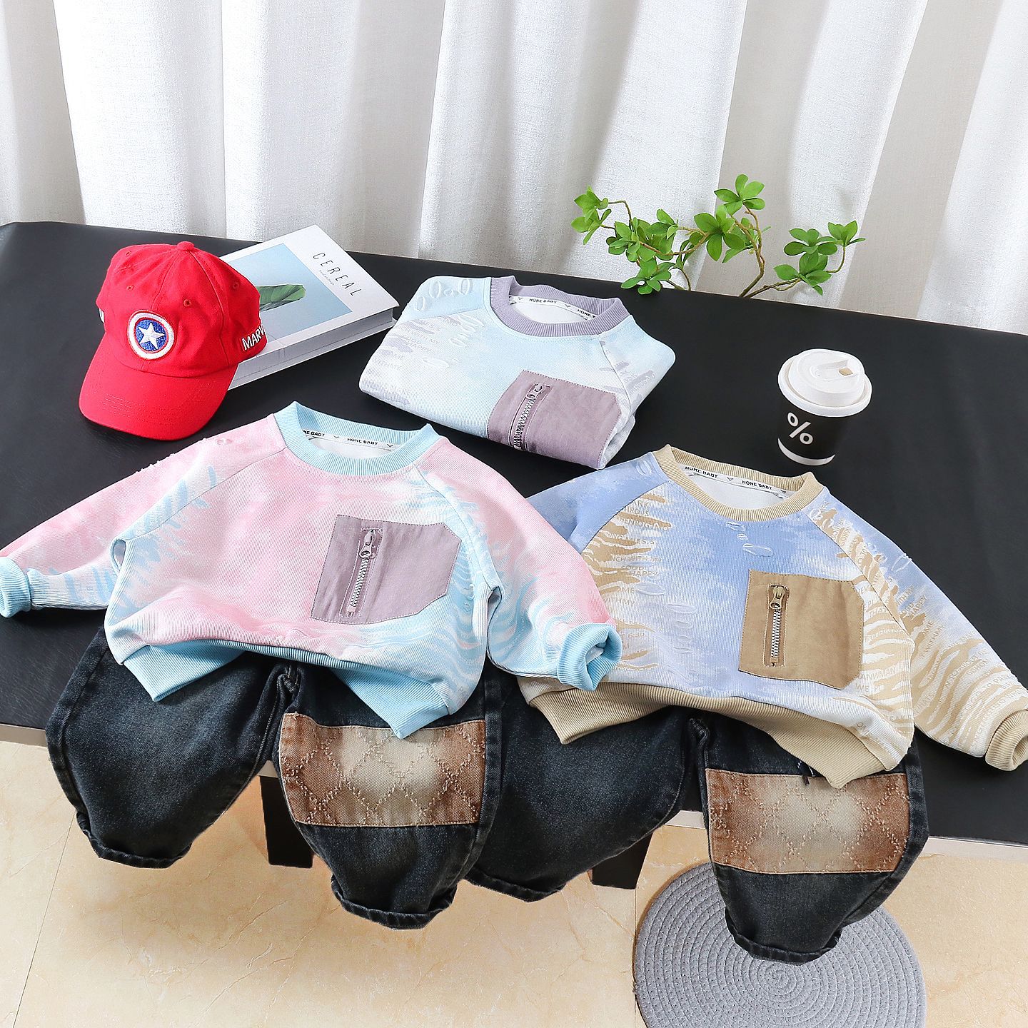 Tie dye long sleeved two-piece set for baby and children's spring clothing
