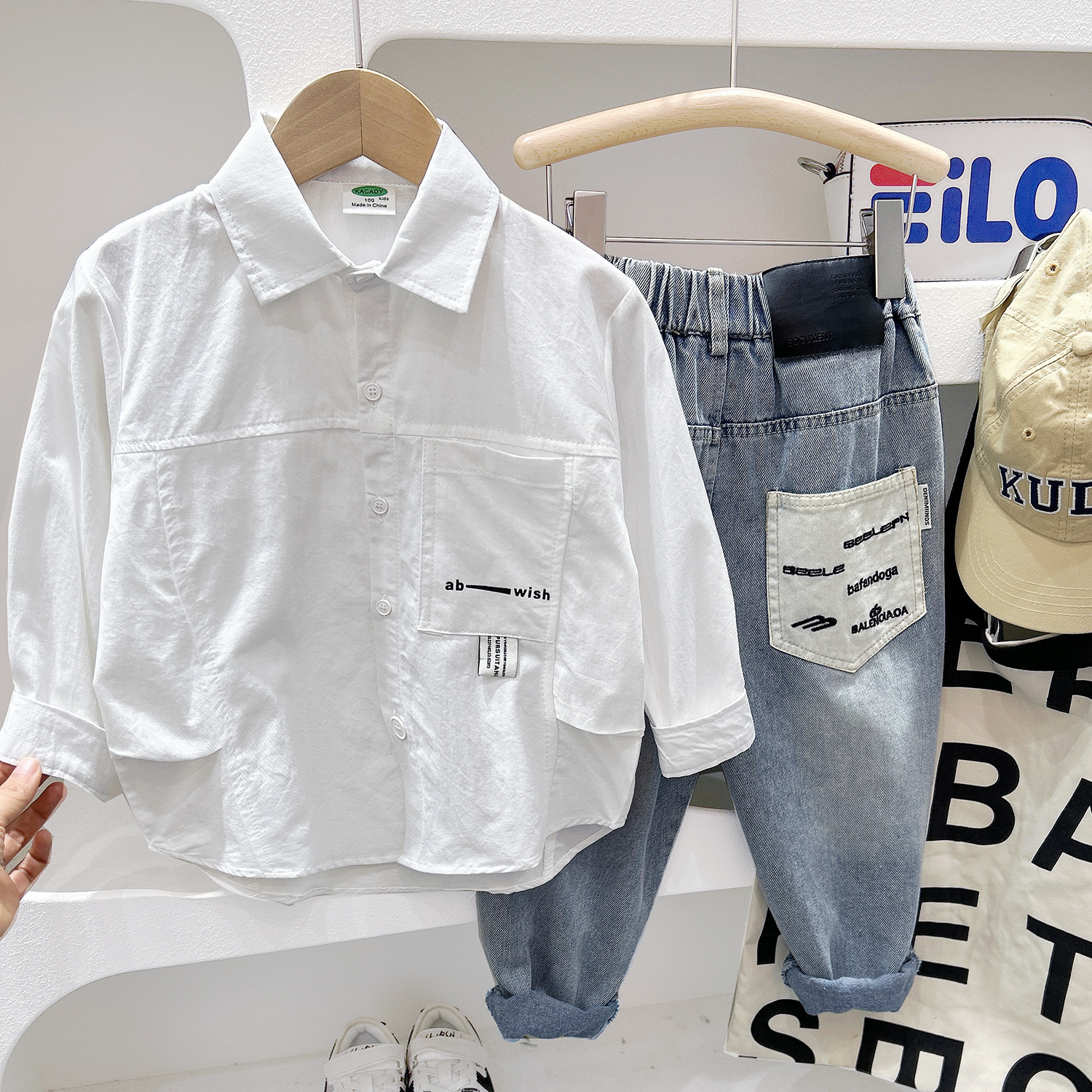 Blouse à col pour enfant à manches longues, taille moyenne à grande, haut tendance à col rabattu