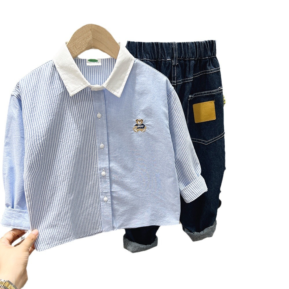 Long Sleeve Shirt Boy Oxford Weave Lightweight Jacket Mid to Large Kids Casual Cartoon Shirt Trendy