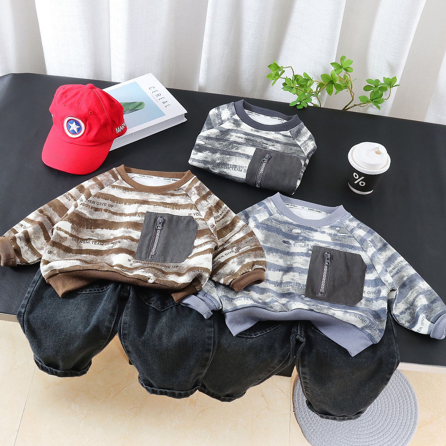 Two piece tie dye striped hoodie set for baby boys