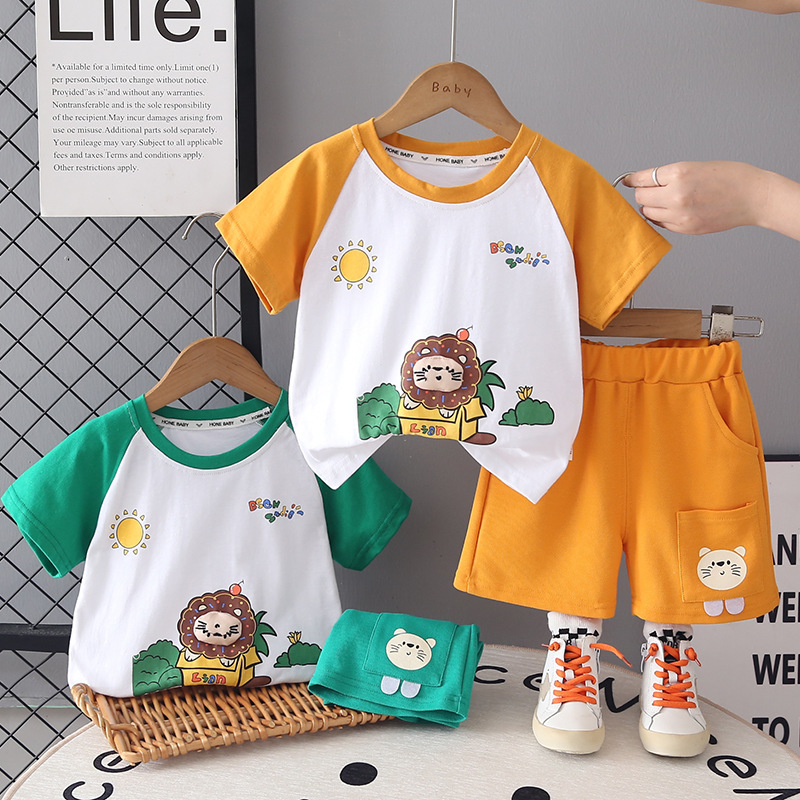 Children's thin cartoon short sleeved shorts two-piece set