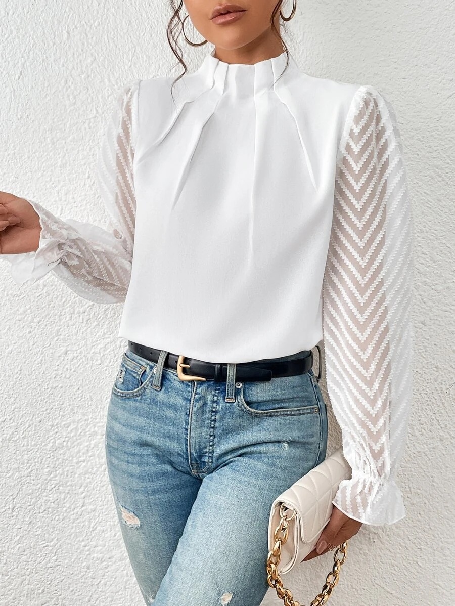 Women's chiffon blouse sleeve width and length detail