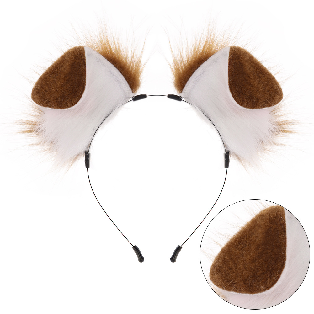 Handmade Plush Folded Ear Dog Headband Animal Ears Hair Accessory Cosplay Dog Ears Performance Tail