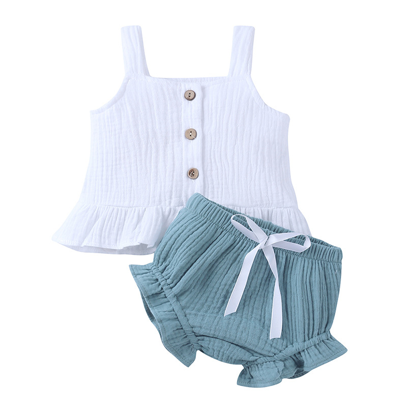 Two piece set of children's suspender top and shorts