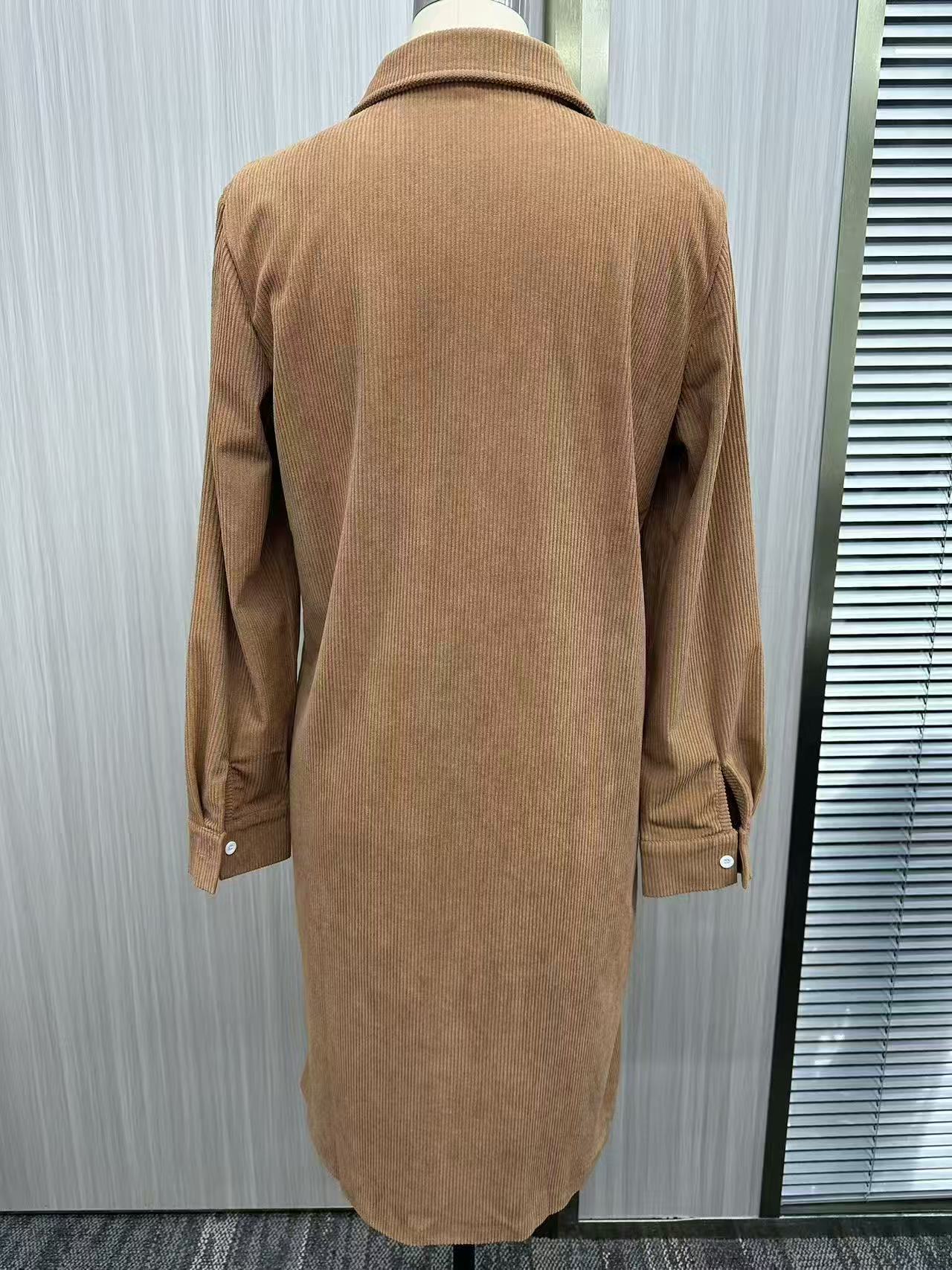 Women's corduroy shirt dress color options – brown black dark brown dark red dark green