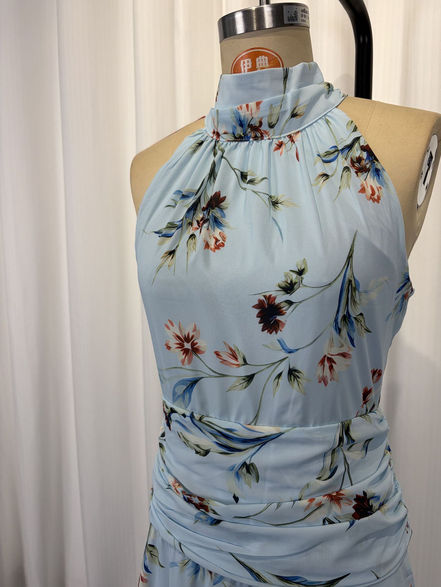 White purple halter neck printed dress – fitted sleeveless maxi long dress women