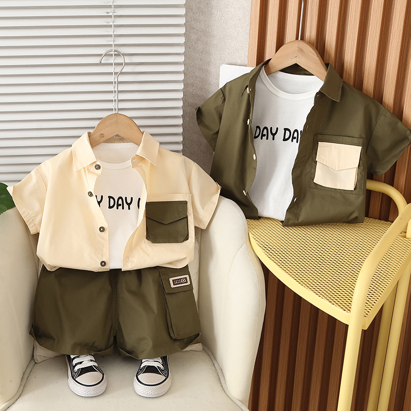 Baby child labor clothing shirt short sleeved three piece set