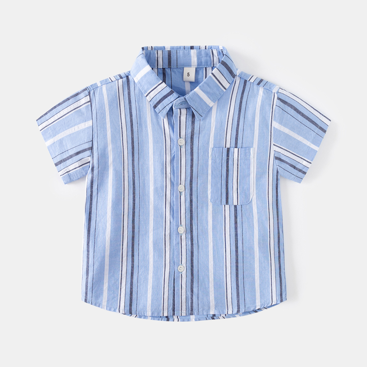 Short Sleeve Shirt Lightweight Striped Dress Shirt for Kids Casual Turn-down Collar