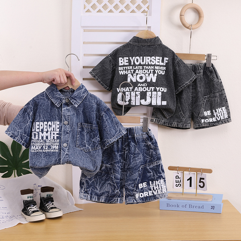 Baby denim short sleeved shorts two-piece set