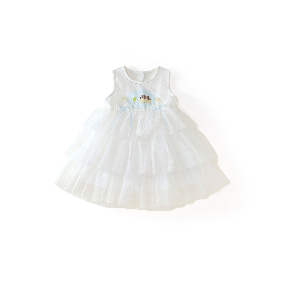Cute Girls' Dress Sleeveless Backless Mesh Panel Cake Layered Birthday Dress