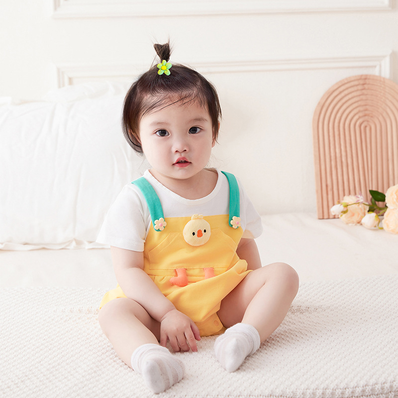 Summer Newborn Baby Lightweight Onesie, Cute Short Sleeve Triangular Romper for Girls