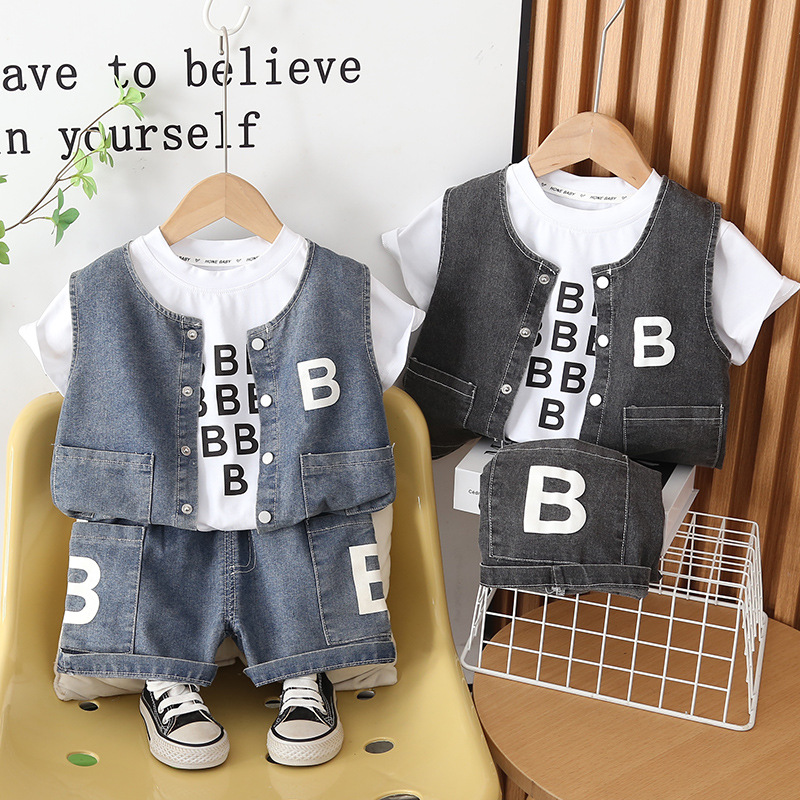 Children's denim vest short sleeved baby summer outfit