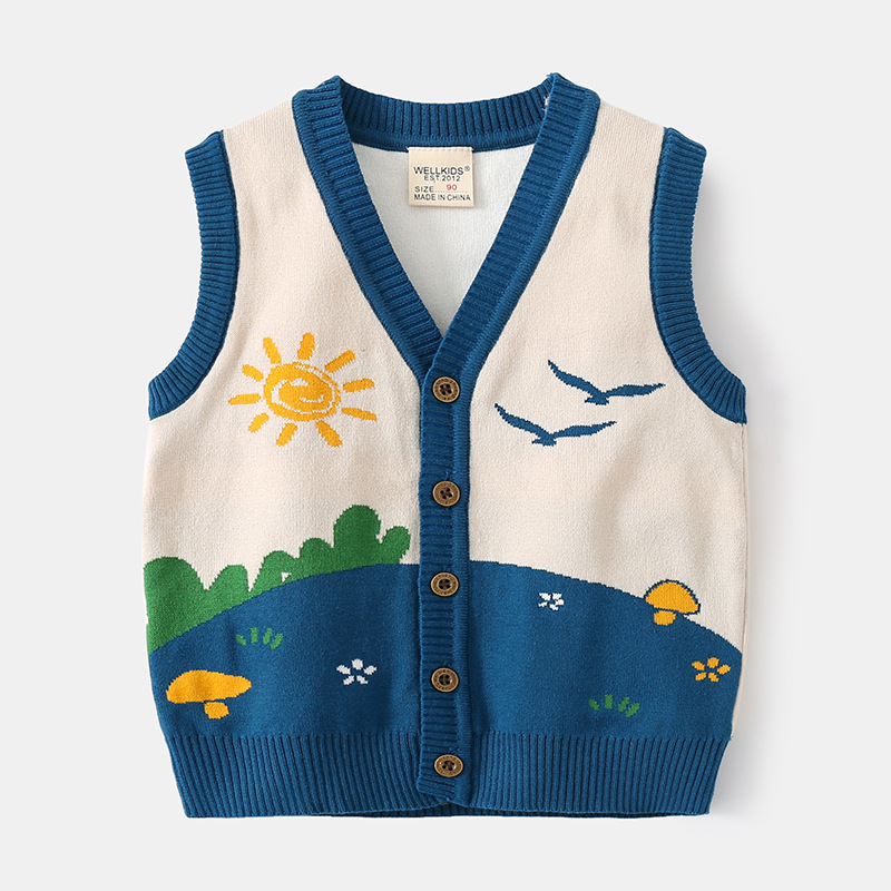 Single Breasted Cartoon Cotton Cardigan for Kids, Mid-Size Children's Clothing