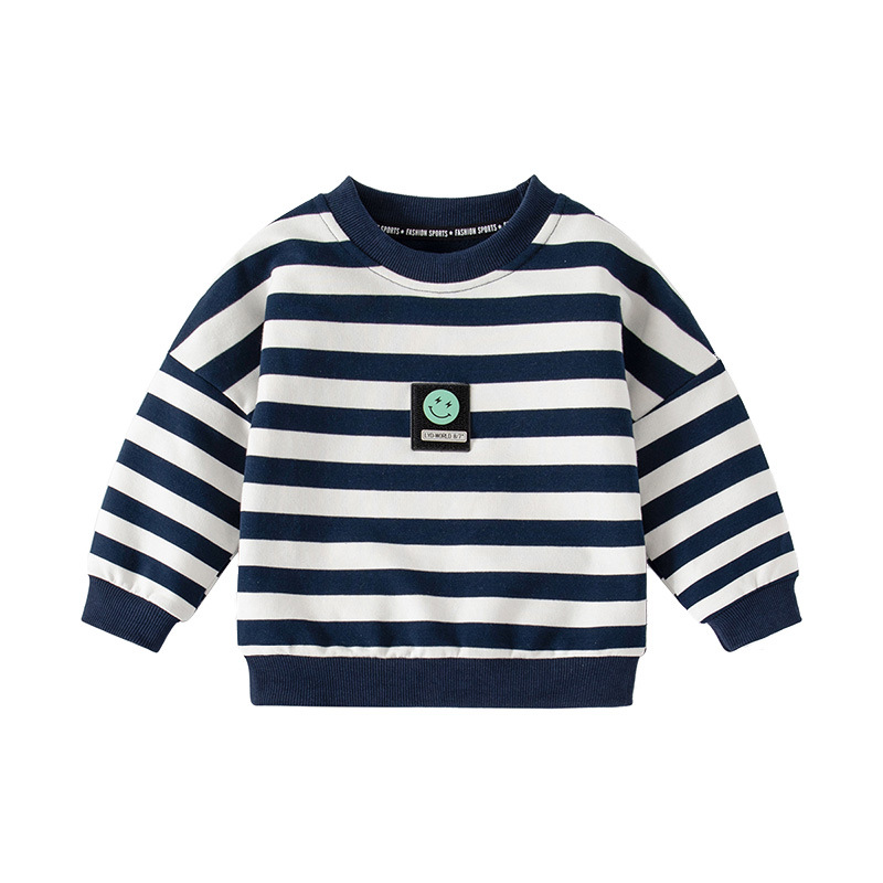 Crew Neck Long Sleeve Kids Hoodie Children's Pullover Sweatshirt, Casual Striped Sweatshirt