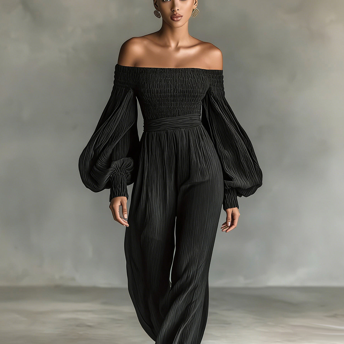 Women's off-shoulder lantern sleeve jumpsuit — White color detail