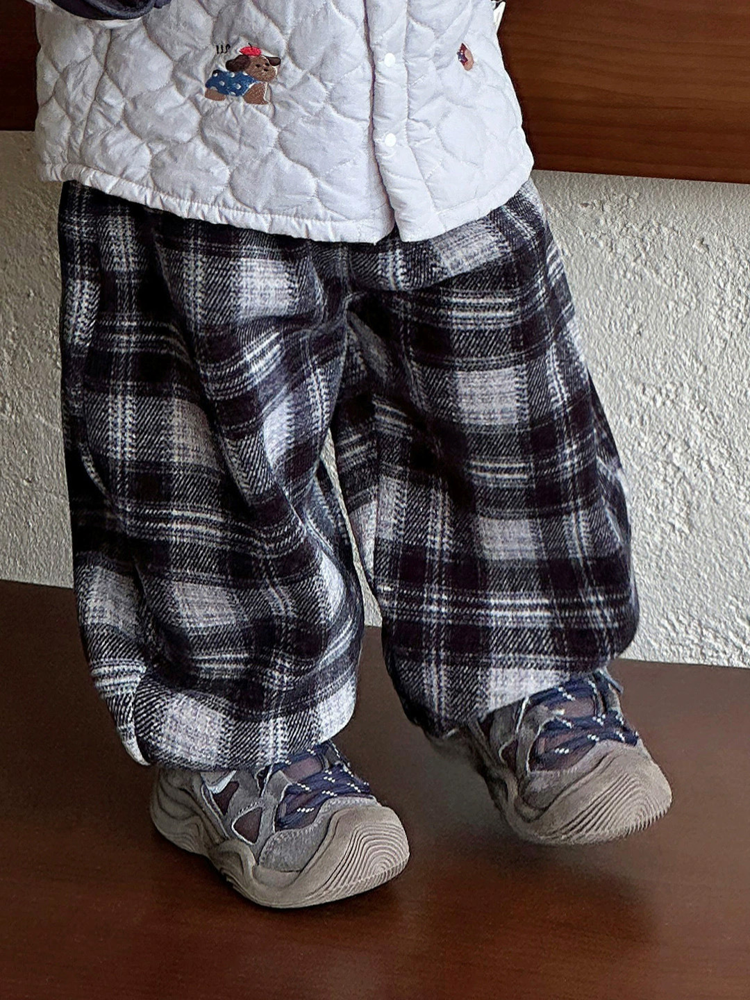 Baby Warm Cotton Coat Winter Casual Bread Style Cotton Jacket Outerwear Checkered Pants