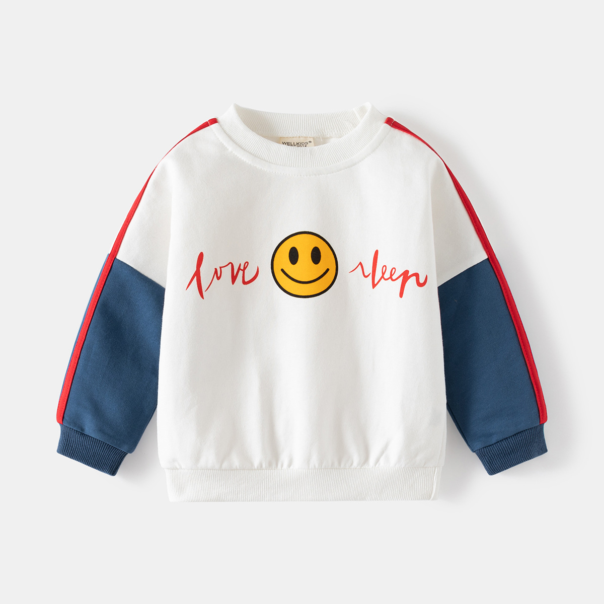 Cute Smile Print Hoodie for Boys Kids Patchwork Jacket Round Neck Pullover Top
