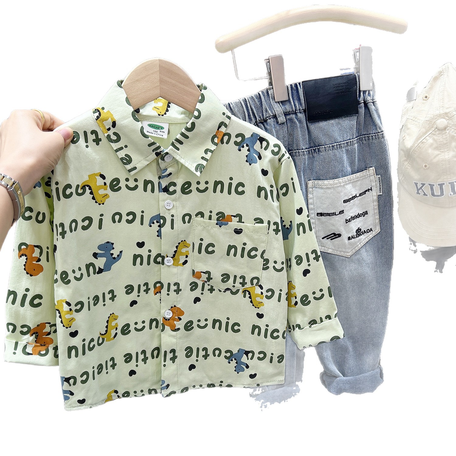 Casual Long Sleeve Shirt for Boys Lightweight Turn-down Collar Top Trendy Middle and Large Kids