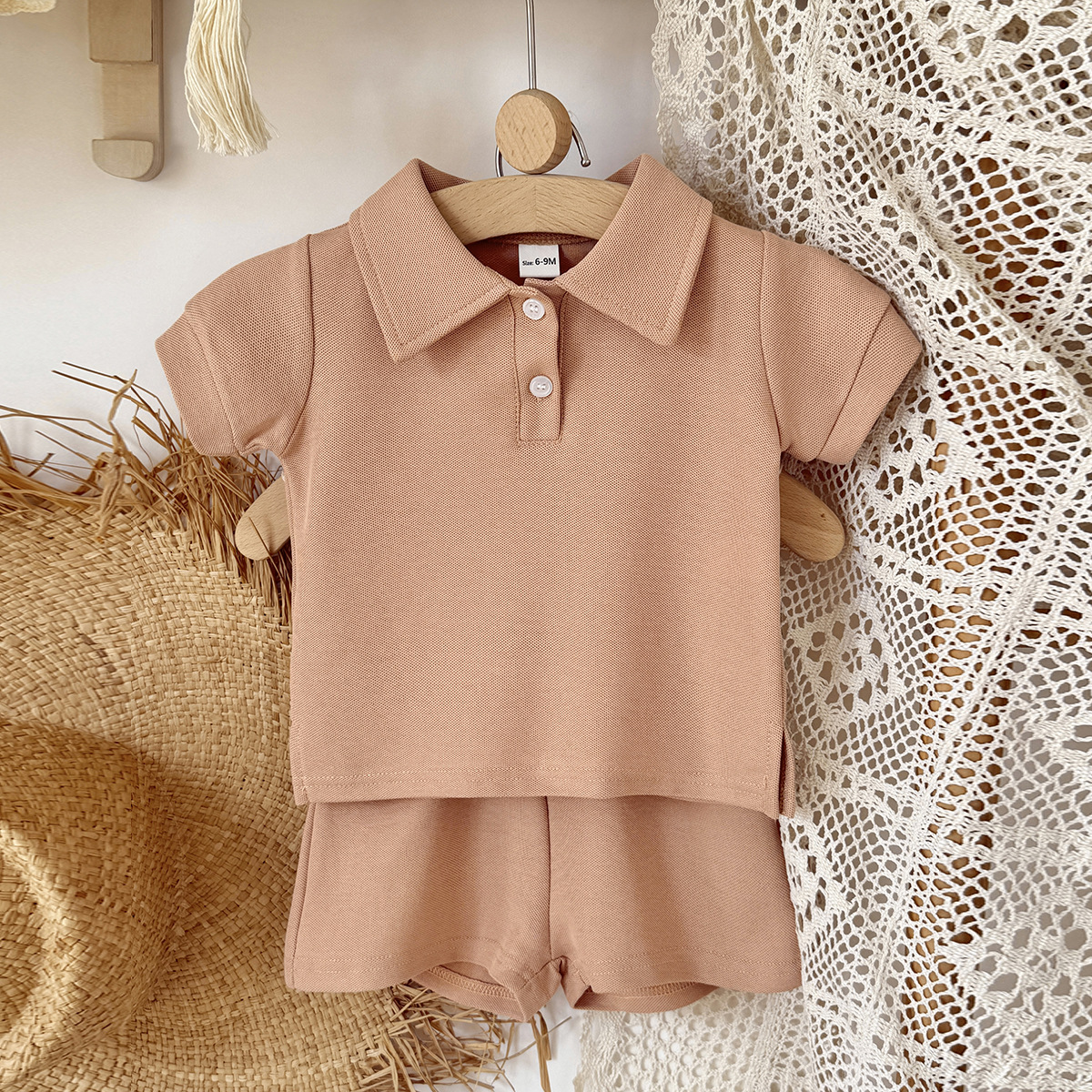 Single color POLO short sleeved shorts set