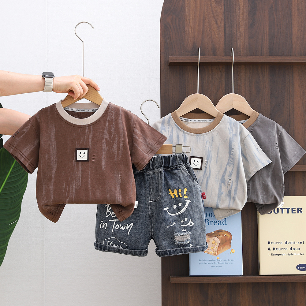 Children's clothing boy baby round neck short sleeved two-piece set