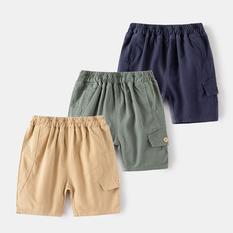 Children's pocket five quarter pants solid color pants