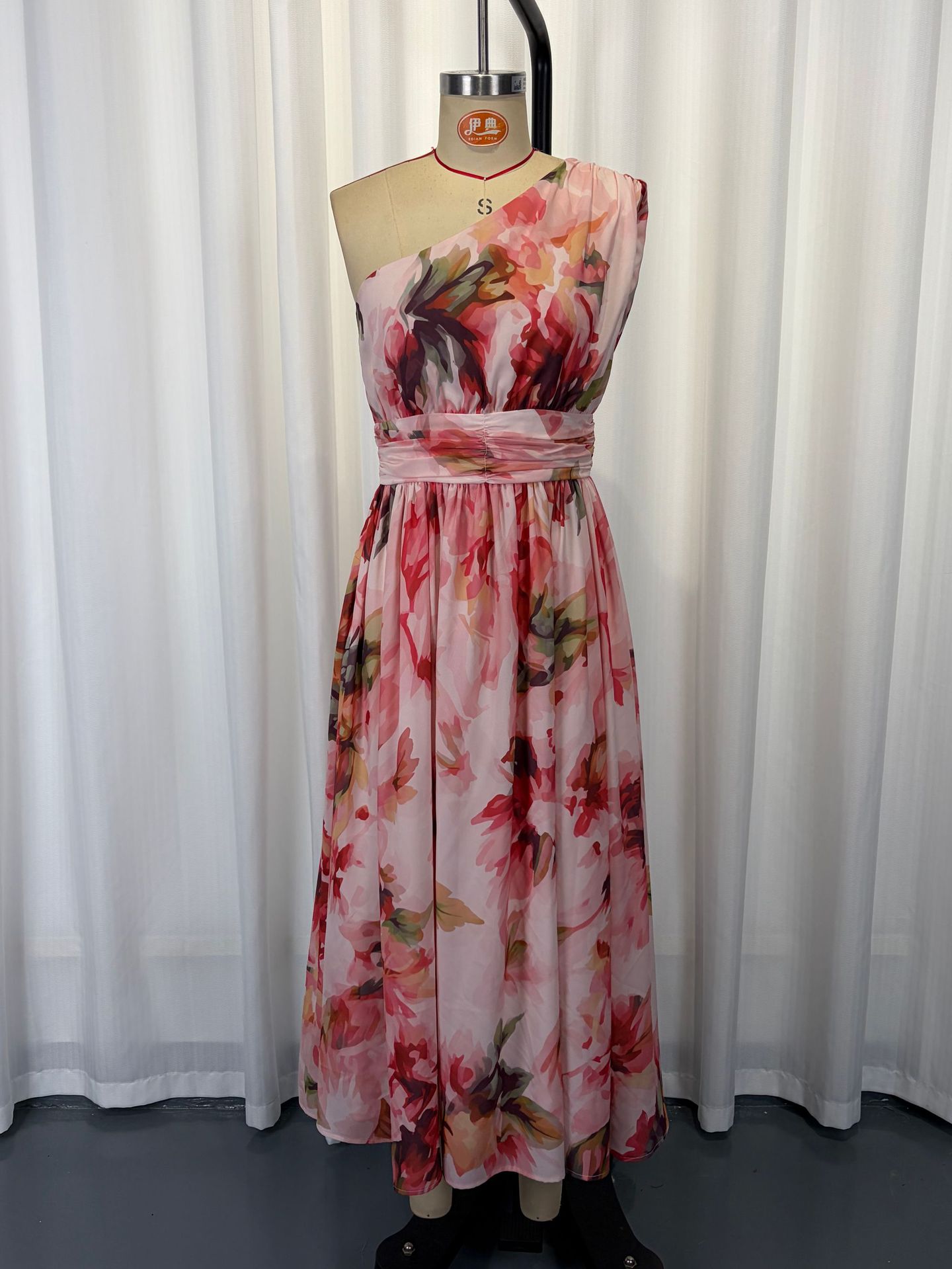 Floral waist cinched maxi dress – one shoulder beach long dress resort wear