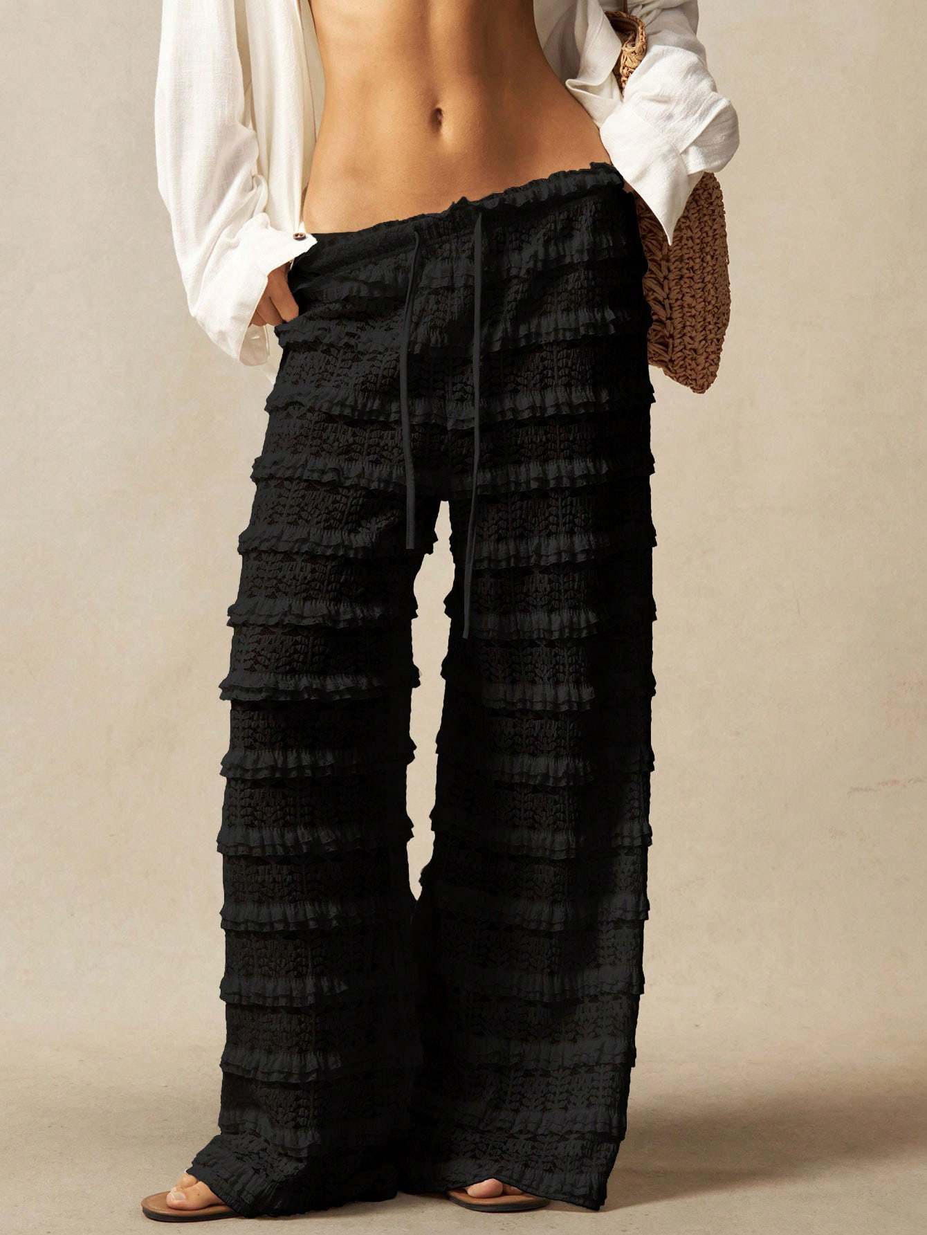 Women's boho lace trousers lifestyle outdoor shot