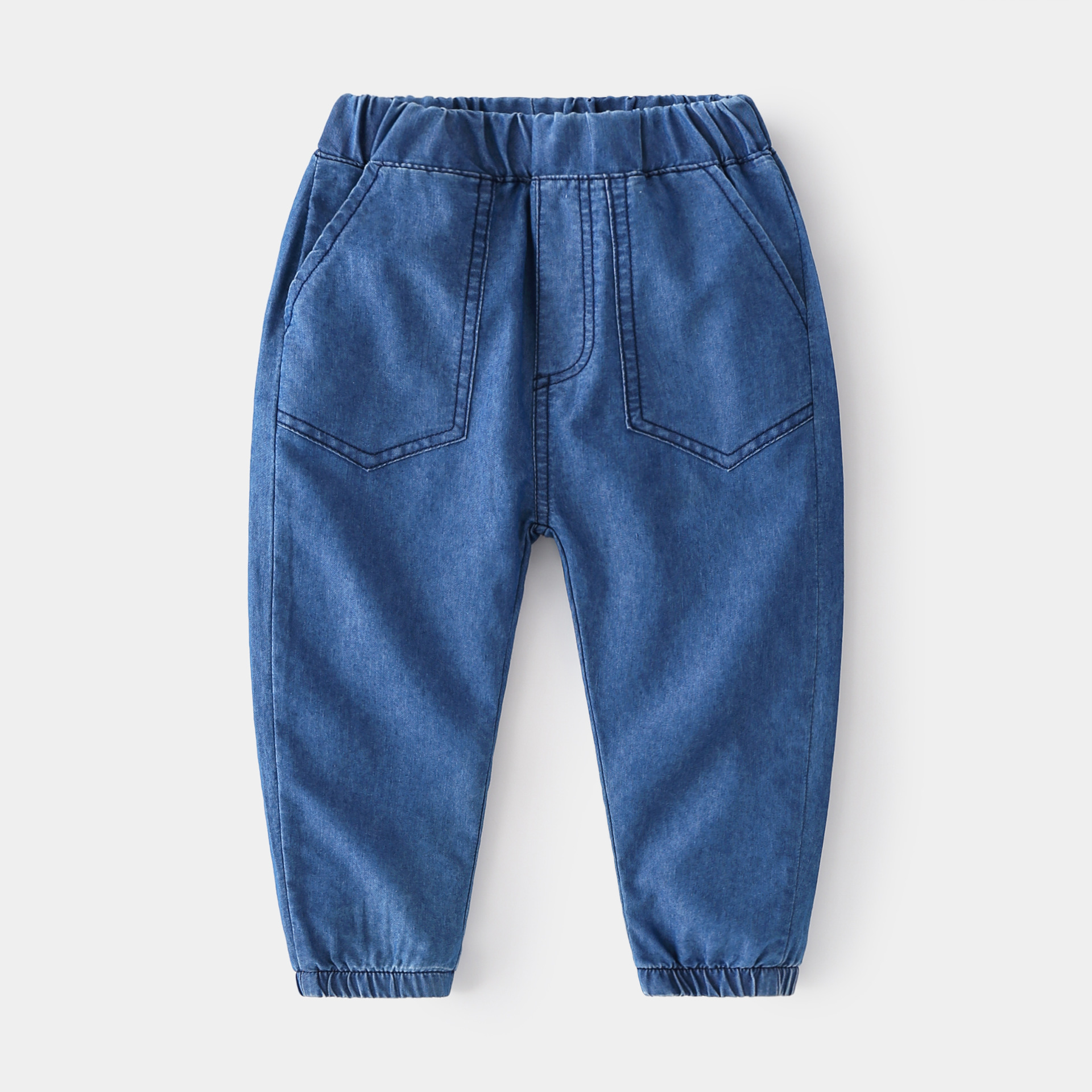 Casual Style Denim Pants for Kids Boys Softened Mid-Waist Elastic Waist Long Pants