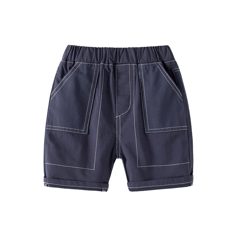 Casual Mid-Length Shorts for Boys, Khaki Stitched Design