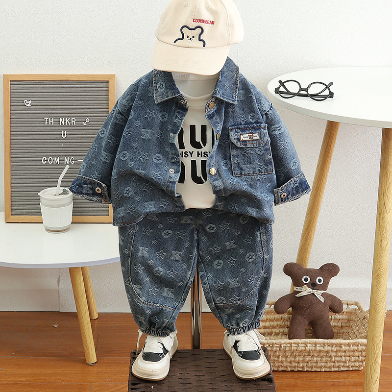Cowboy long sleeved three piece set for baby boys in autumn